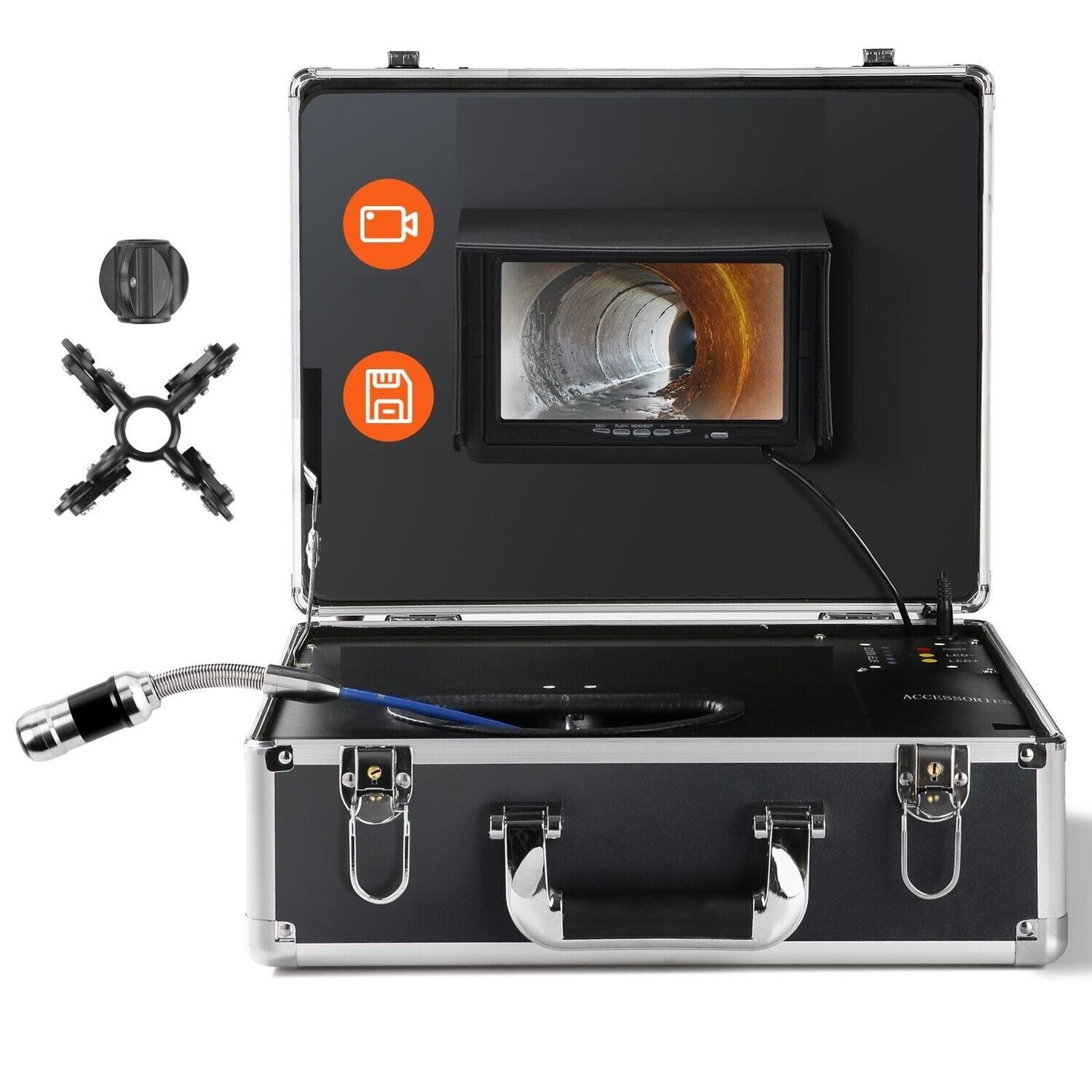 Handwerk Profi Rohrkamera 30m Industrie Inspektionskamera 1000TVL Endoskop Kanalkamera 16GB SD-Karte IP68 Wasserdicht 480P Farbmonitor DVR 4500mAh