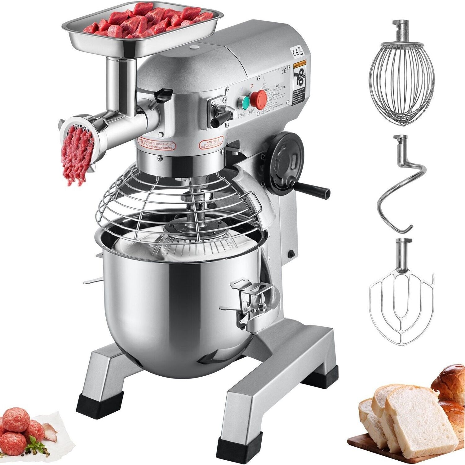 Multi Knetmaschine Küchenmaschine Standmixer Zerkleinerer Fleischwolf Elektrisch Hackfleisch Maschine Edelstahl Fleichwolf für Supermärkte Fleischerei Restaurant