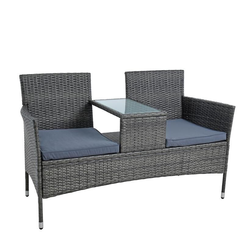Gartenbank Polyrattan Bank Rattan Sitzbank 2-Sitzer Gartenmöbel Balkonmöbel Farbwahl, Farbwahl: Anthrazit-Grau