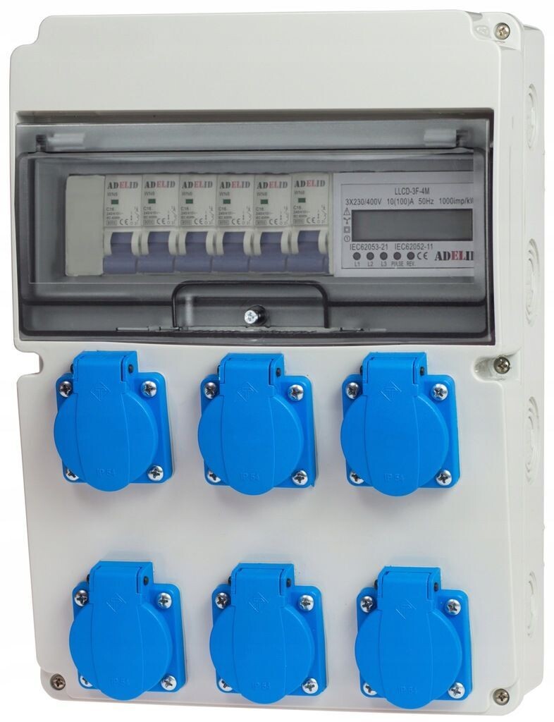 Elektro-Wandverteiler Digitaler Zähler 6x 230 V 16A komplett Set Baustromverteiler GEBÄUDESCHALTANLAGE Schaltanlage