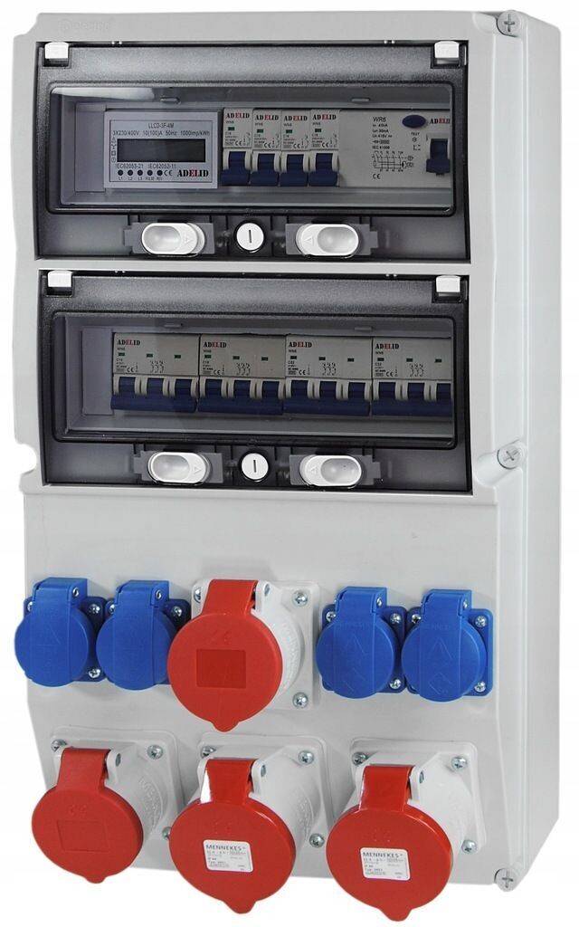 Elektro-Wandverteiler Digitaler Zähler 8x 230 V 16A / 2 x 16A /  2 x 32A komplett Set Baustromverteiler GEBÄUDESCHALTANLAGE Schaltanlage