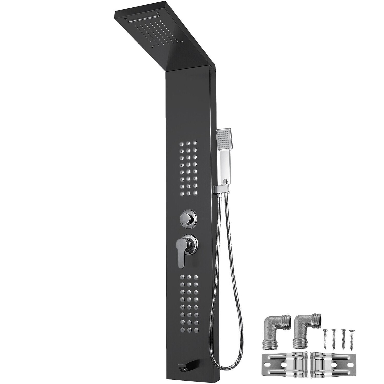 5 in 1 Duschsäule Kopfbraus Regenduschensäule Edelstahl Hydromassage Wasserfall Handbrause(Schwarz,Separate)
