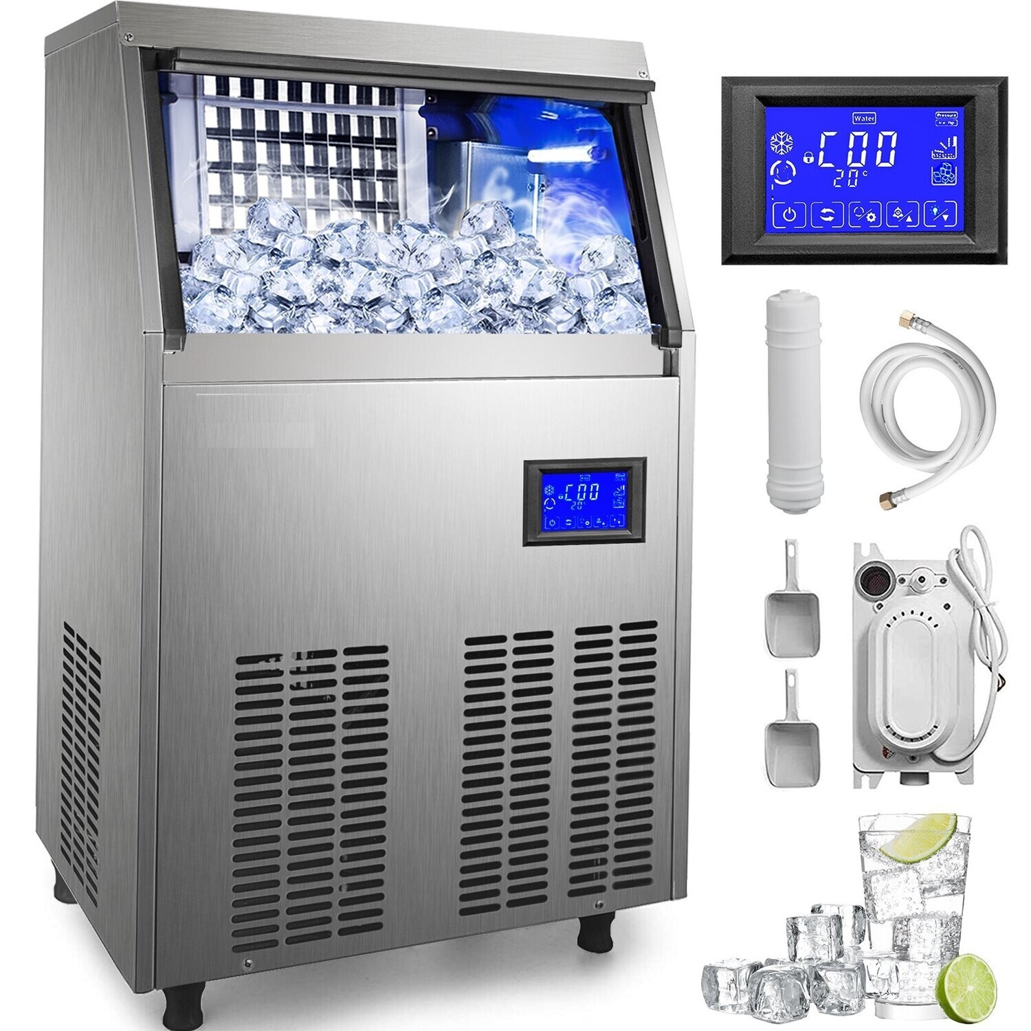 Restaurant Bistro Bar Eiswürfelbereiter Würfeleismaschine Automatische Eismaschine 70kg Eisspeicherkapazität Eiswürfelmaschine Einstellbare Eisdicke
