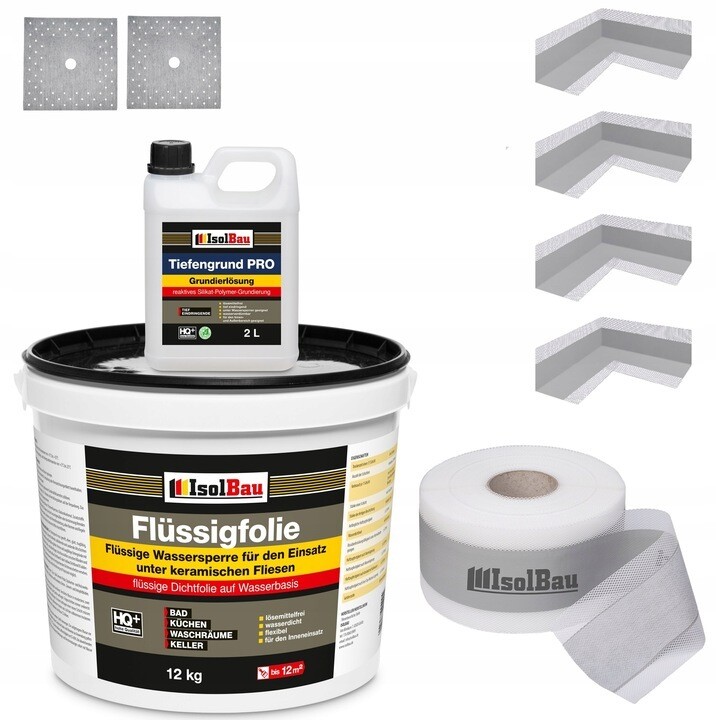 IsolBau FLEXIBLE FLÜSSIGFOLIEN-BAD-ISOLIERUNG Badezimmer-Abdichtungsset 12kg