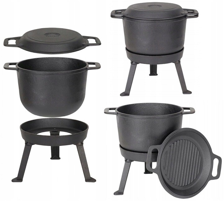 BBQ Dutch Oven Eintopf handgefertigt mit Füße ca. 12l für Lagerfeuer Camping etc. XXL Set mit Pfanne