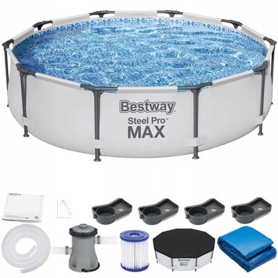BESTWAY Steel Pro Max Frame Pool Set rund 305x76cm mit Filteranlage im XXL Starter Set