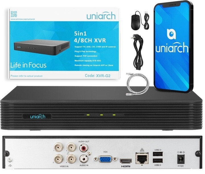 UNIARCH 4 KAMERAS DVR 4 Kanäle 5Mpx CCTV-ÜBERWACHUNG Receiver Universal IOS Android XVR-104-G2