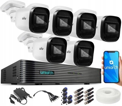 Uniarch 2MPX-AHD-KIT-8 mit 6 Full-HD-IR-Kameras zur Überwachung Überwachungskamera Full HD 1080p-Überwachungsset mit 6 AHD-TVI-Kameras OUTDOOR-APP CCTV IOS Android