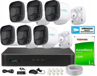 Uniarch IP Überwachungsset 5 MPx 6 PoE-Außenkameras 5MP CCTV-Kit KIT-IPC-B125-PF28 mit 1TB Festplatte