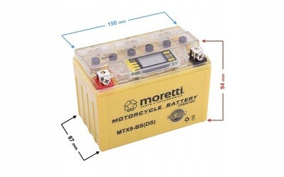 Premium AGM Batterie Moretti MTX9-BS YTX9-BS 8AH LCD Display