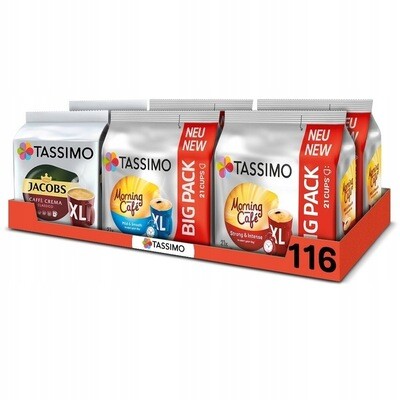 Tassimo MEGAPACK Kapseln-Set aus schwarzer Kaffeemischung 5 Packungen + 1 Packung GRATIS! [116 Stück]