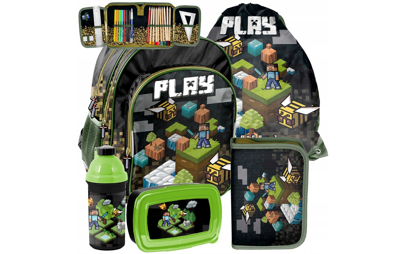 Schulranzen Rucksack Tornister Schultasche Pixel Minecraft XXXL Starter Set 2