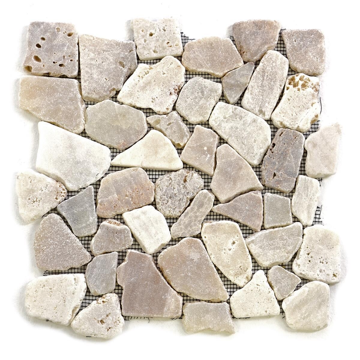 1x Fliesenmatte Mosaikfliese Naturstein Flussstein creme 32 x 32 cm