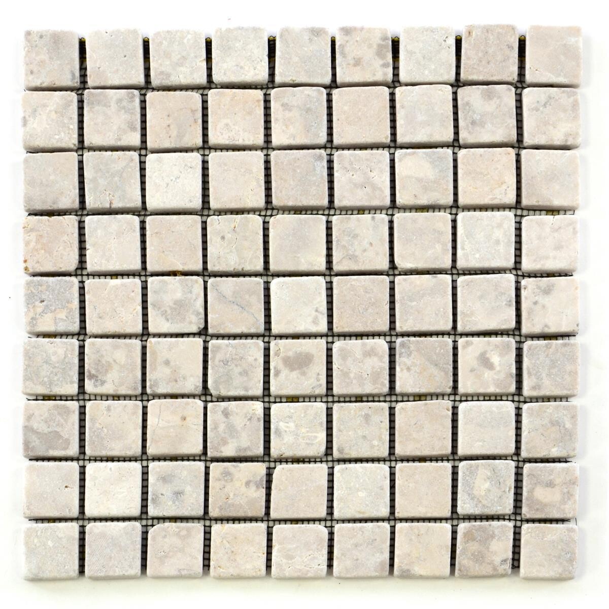 1 Fliesenmatte Mosaikfliese Marmor Naturstein innen außen creme 29x29cm
