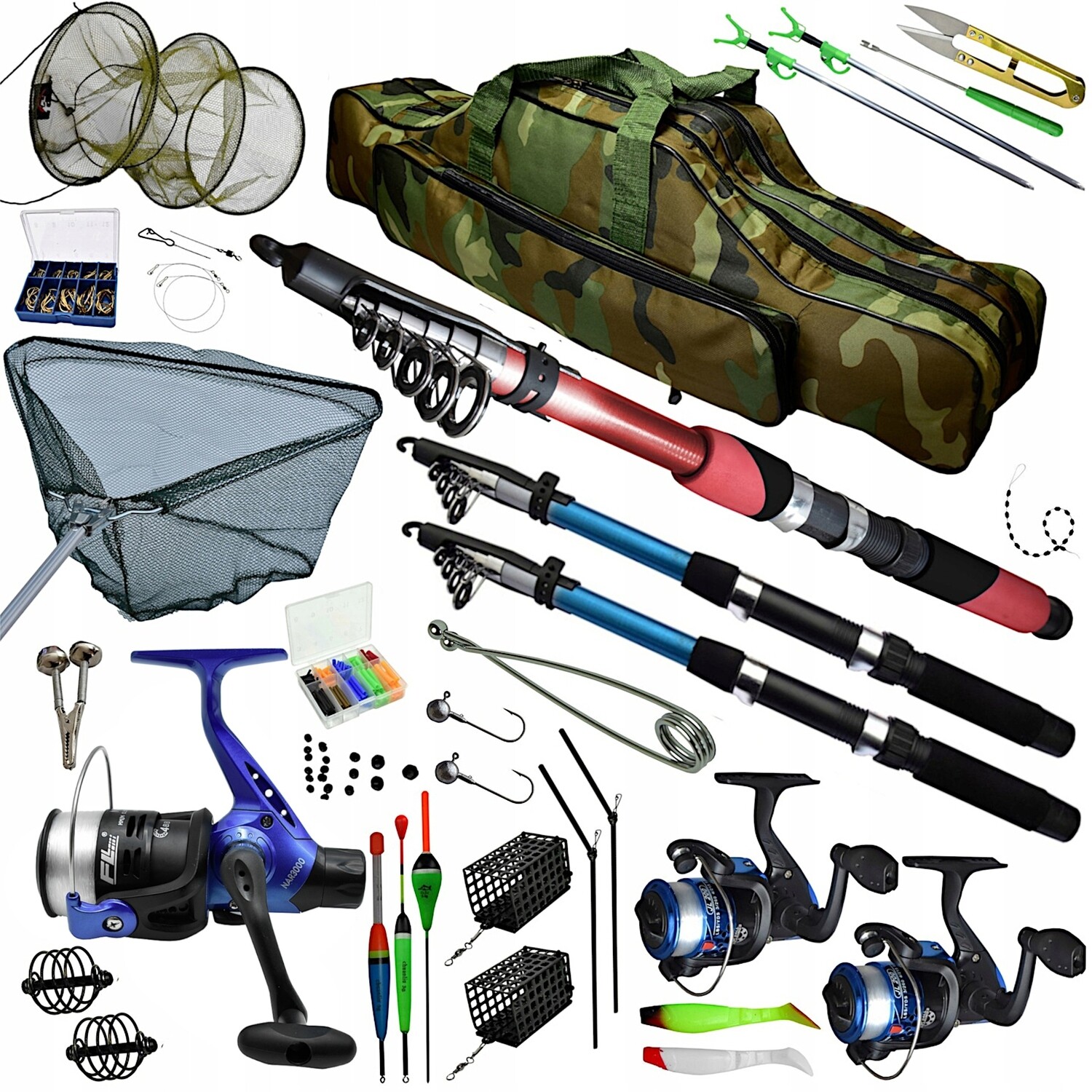 XXXL Angel Starter Set mit viel Zubehör Tasche 3x Route