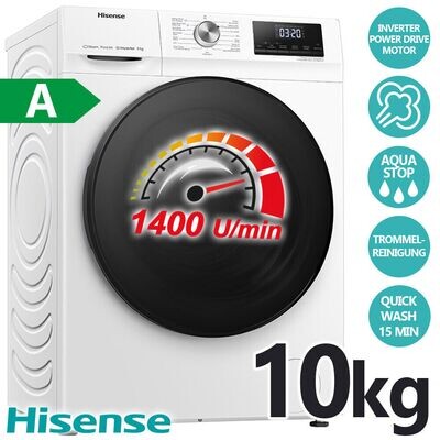 Hisense Waschmaschine 10 kg Frontlader Inverter Motor Dampf Display 1400