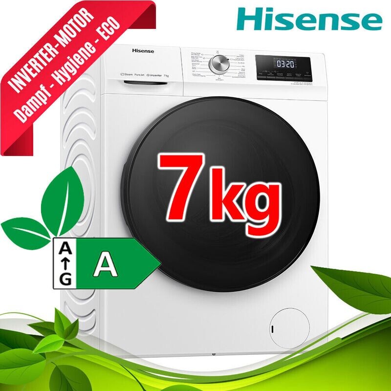 Hisense Waschmaschine 7kg EEK A Frontlader 1400 Umin Inverter Dampf Display NEU Hisense Waschmaschine 7kg EEK A Frontlader 1400 Umin Inverter Dampf Display NEU