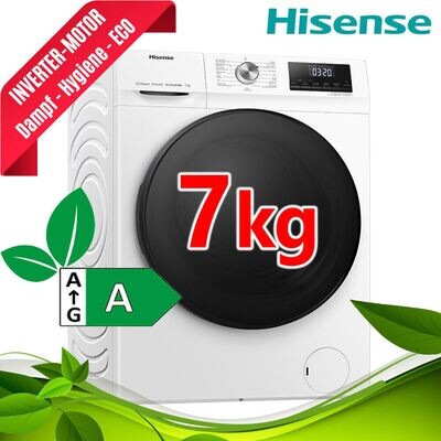 Hisense Waschmaschine 7kg EEK A Frontlader 1400 Umin Inverter Dampf Display NEU