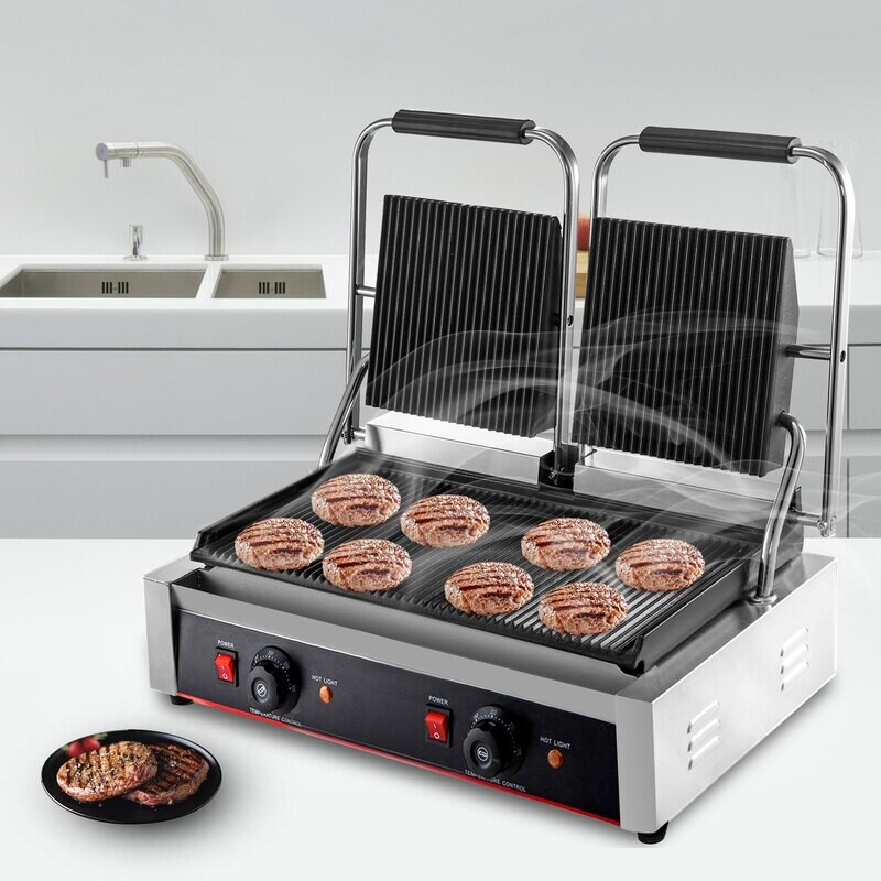 Elektro Kontaktgrill 3600W Panini Toaster Sandwich Grill 2 Heizfläche 50-300℃ Imbiss Hotel Restaurant Foodtruck