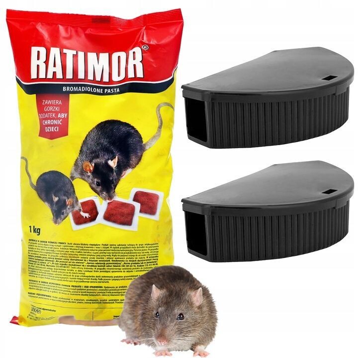 1kg Rattenköder Mäuse Ratten Köder Bekämpfung  Rattengift Hochwirksam Set Ratimor mit 2 Futterstationen
