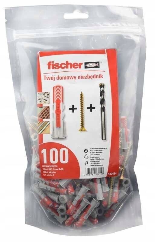 100x Fischer Duopower-Dübel 8x40 mm mit 5,0x50mm Schraube + Bohrer Set 20131440