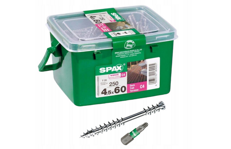 SPAX Terrassenschrauben 4,5x60 250 Stück C4 + Bit 4,5X60C4250