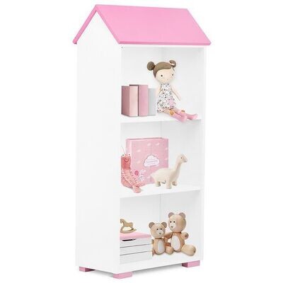 Design Bücherregal für Kinder Haus 130 cm weiß-rosa Kinderzimmer