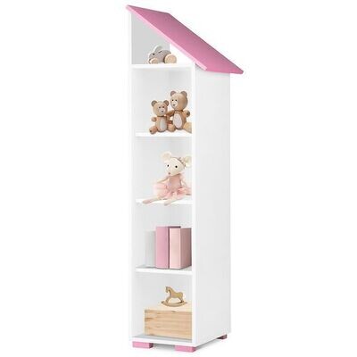 Design Bücherregal Kinderhaus hoch 165 cm weiß-rosa Kinderzimmer