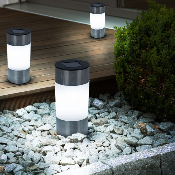 3x LED Solarlampen Außenleuchte Gartenlampe Wegeleuchte Erdspieß Edelstahl Akku 3x LED Solarlampen Außenleuchte Gartenlampe Wegeleuchte Erdspieß Edelstahl Akku