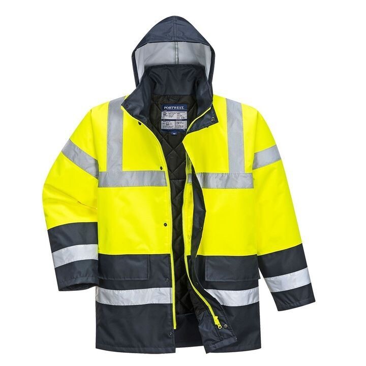 Premium Edition isolierte Warn-Winterjacke  mit Reflektoren Kapuze  gelb Design1