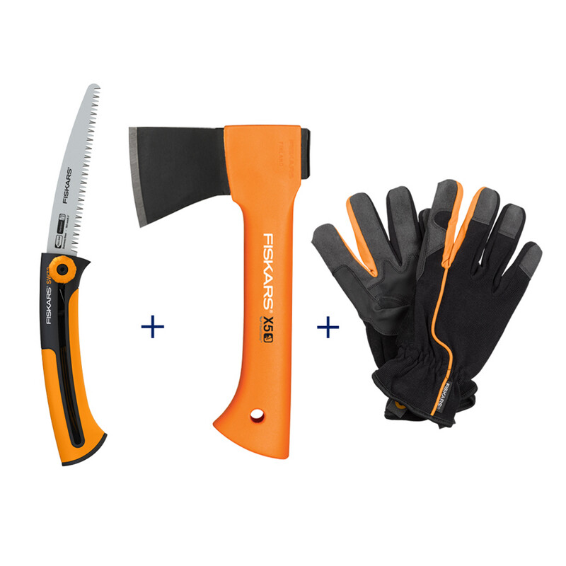 Outdoor-Geschenkset Xtract Astsäge + X5 Spitzhacke + Fiskars 10761 Handschuhe AXT