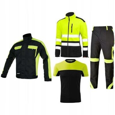 Premium ARBEITSHOSE mit Jacke Shirt Starter Set für Montagearbeiter neon2
