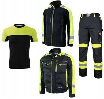 Premium ARBEITSHOSE mit Jacke Shirt Starter Set für Montagearbeiter neon3