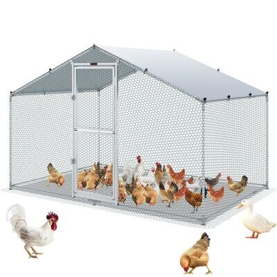 Hühnerstall, 2 x 3 x 2 m Hühnerhaus Freilaufgehege mit Sonnenschutzdach PE-Plane, Stahl Kleintierstall Hühnerhaus Dach Geflügelstall Hühnerkäfig für Hühner, Enten, Gänse, Kaninchen usw.