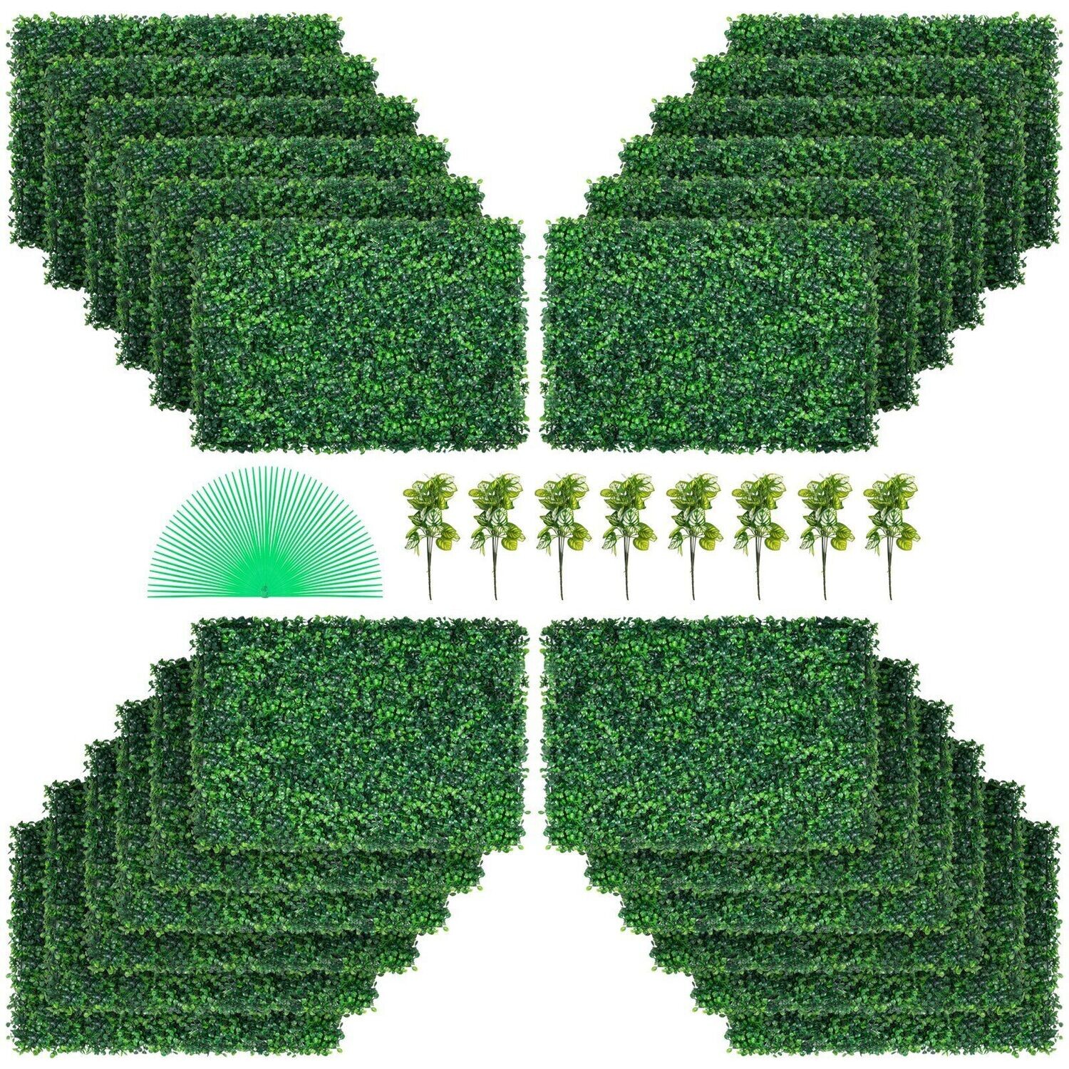 Künstliche Pflanzenwand 24 Stk. Sichtschutz Hecke Künstlich Grün, Künstliche Buchsbaumplatte PE, Sichtschutz Kunstpflanzen 60 x 40 cm, Sichtschutzhecke Wanddekoration Pflanzenwand