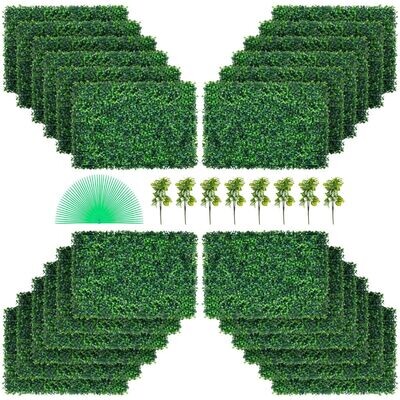 Künstliche Pflanzenwand 24 Stk. Sichtschutz Hecke Künstlich Grün, Künstliche Buchsbaumplatte PE, Sichtschutz Kunstpflanzen 60 x 40 cm, Sichtschutzhecke Wanddekoration Pflanzenwand