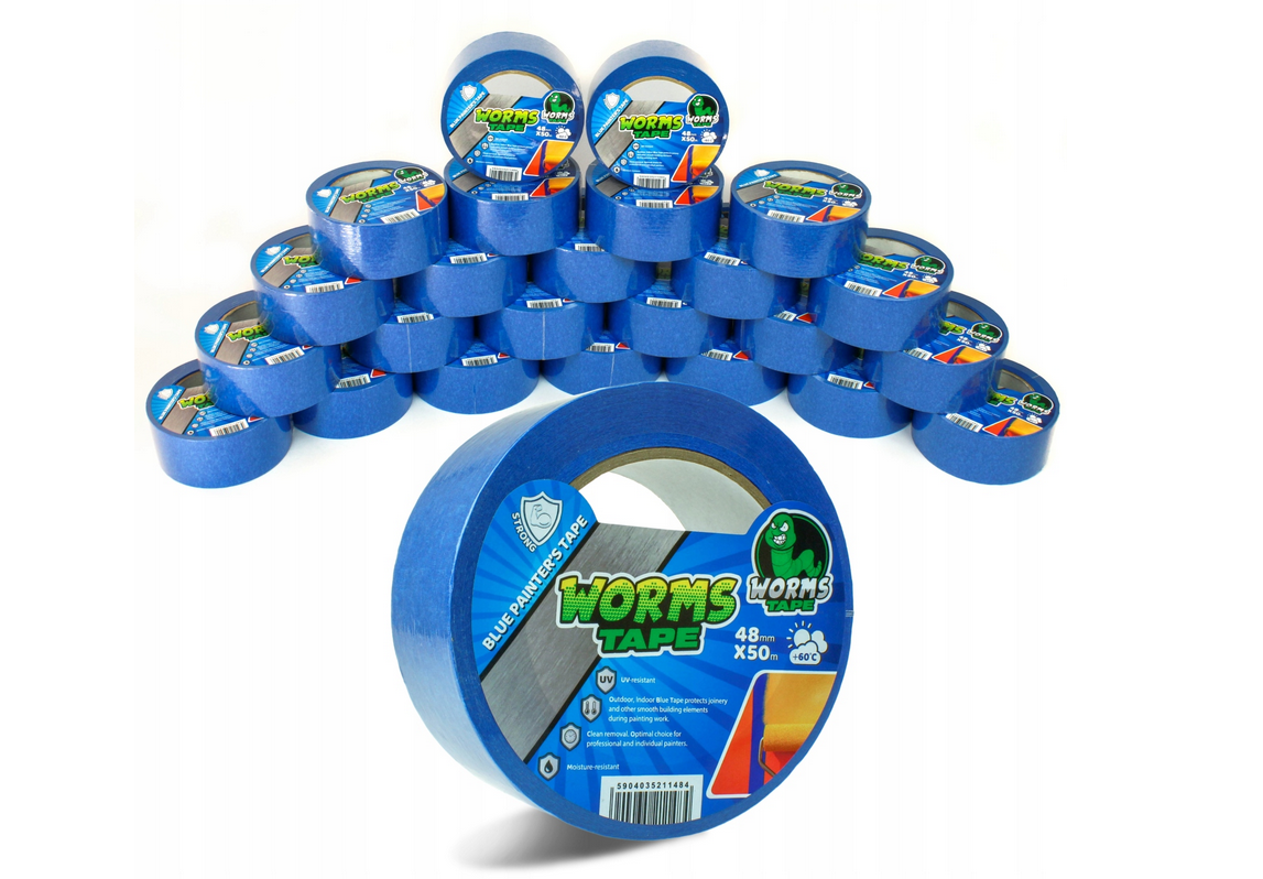 24x Premium WORMS TAPE Malerband BLAU 48mm x 50 m