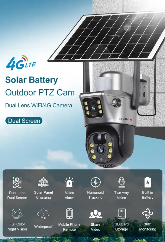 8MP 4G SIM-Karte Dual-Screen-Solar-Kamera im Freien 4K WiFi PTZ Dual-Objektiv Mensch Auto Tracking wasserdichte Überwachungskameras 8MP 4G SIM-Karte Dual-Screen-Solar-Kamera im Freien 4K WiFi PTZ Dual-Objektiv Mensch Auto Tracking wasserdichte Überwachungskameras
