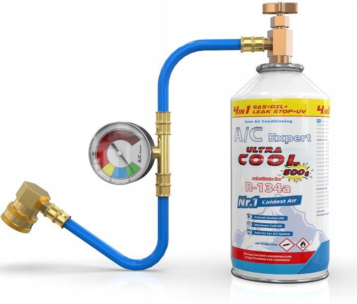 4-in-1 Klimaanlagen-Nachfüllset mit Gas, Öl, Dichtmittel und UV-Farbstoff für R-134a Klimaanlagen