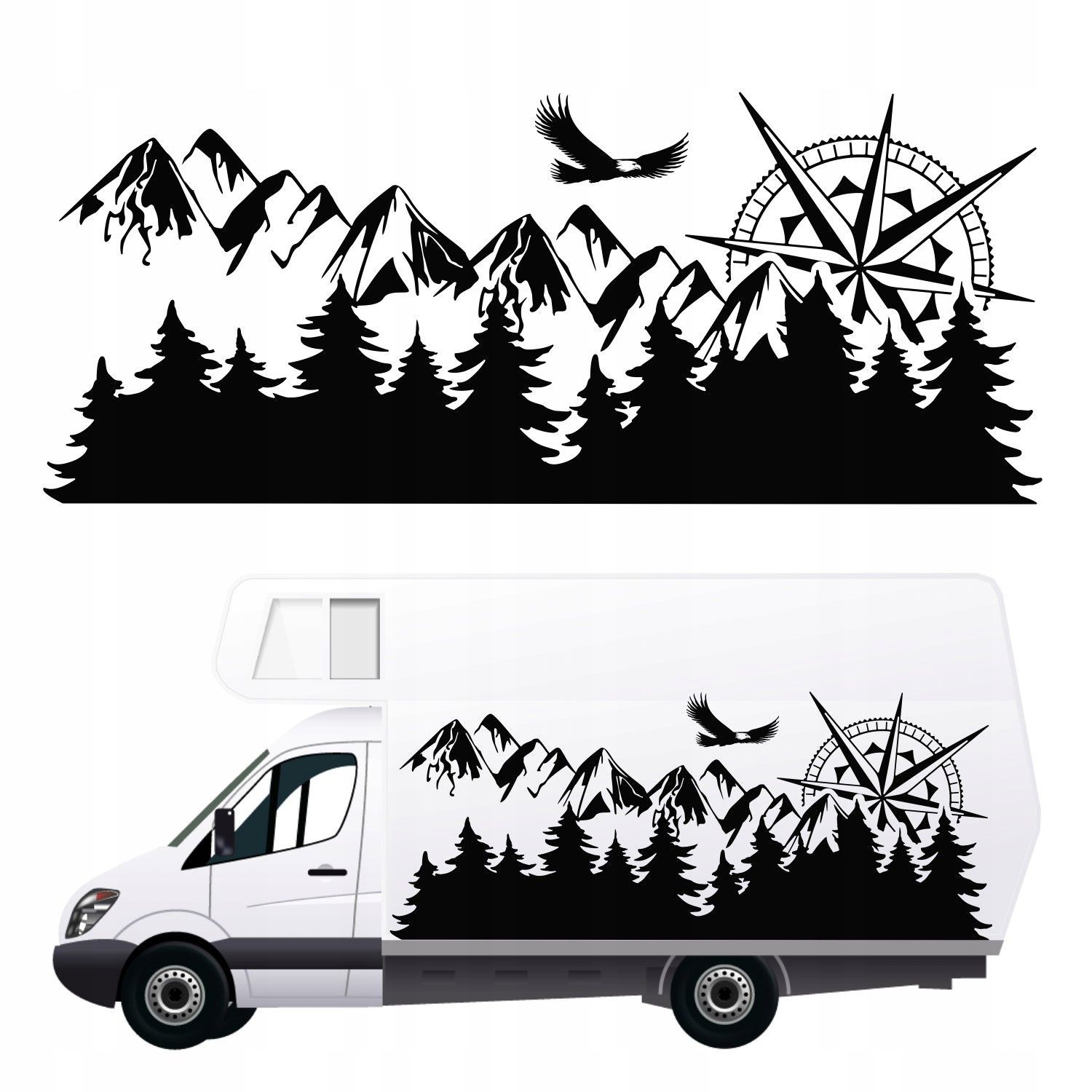 Produktbeschreibung: Aufkleber für Wohnmobil, Wohnwagen, Auto - Berge (170x70 cm)