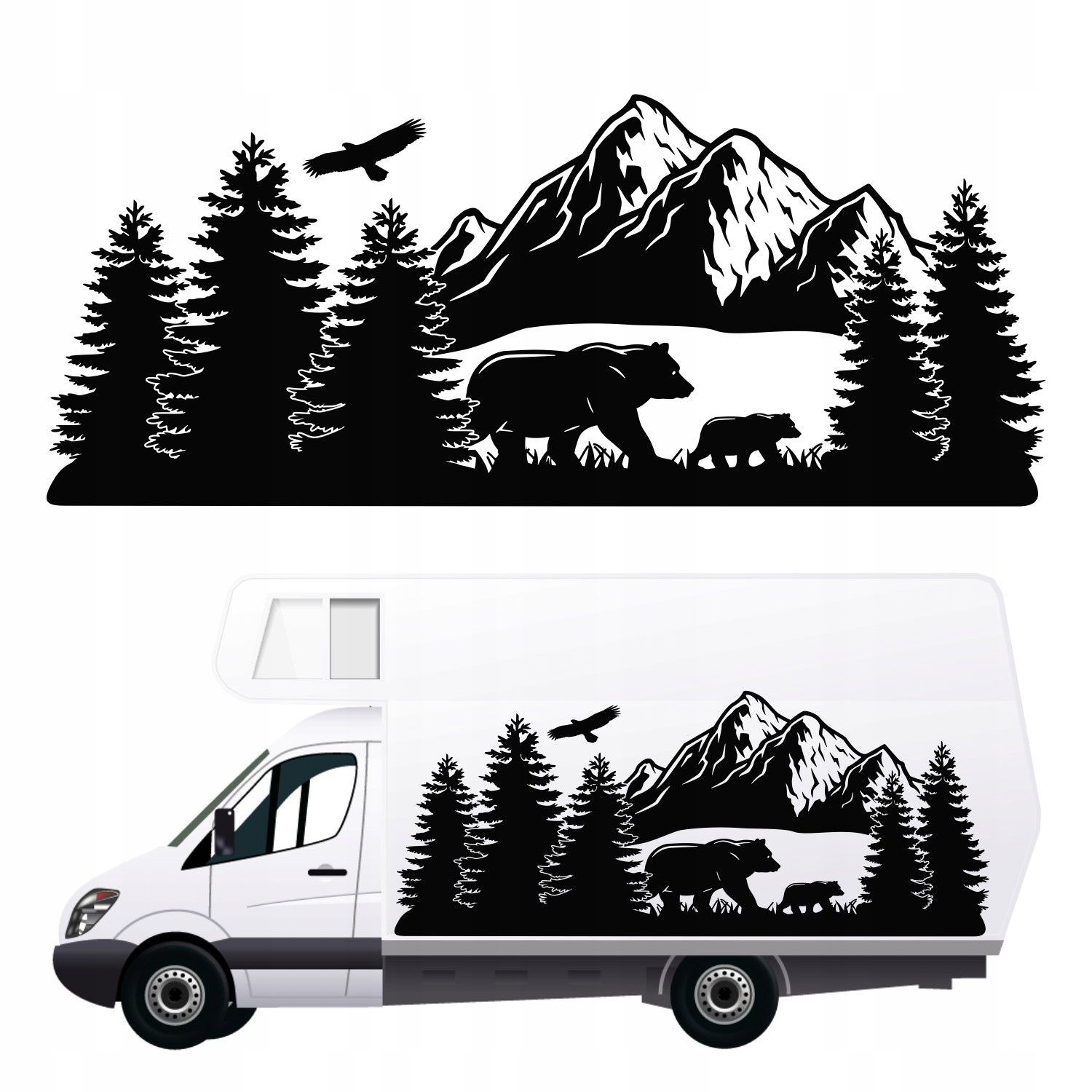 Produktbeschreibung: Aufkleber für Wohnmobil, Wohnwagen, Auto - Berge (170x70 cm) Design 6