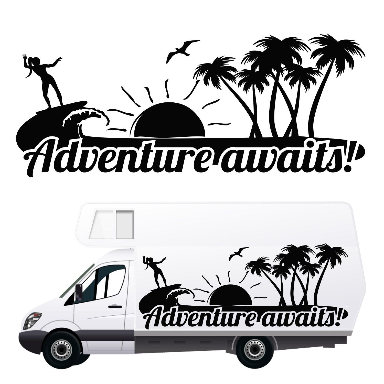 Produktbeschreibung: Aufkleber für Wohnmobil, Wohnwagen, Auto - Berge (170x70 cm) Design 2