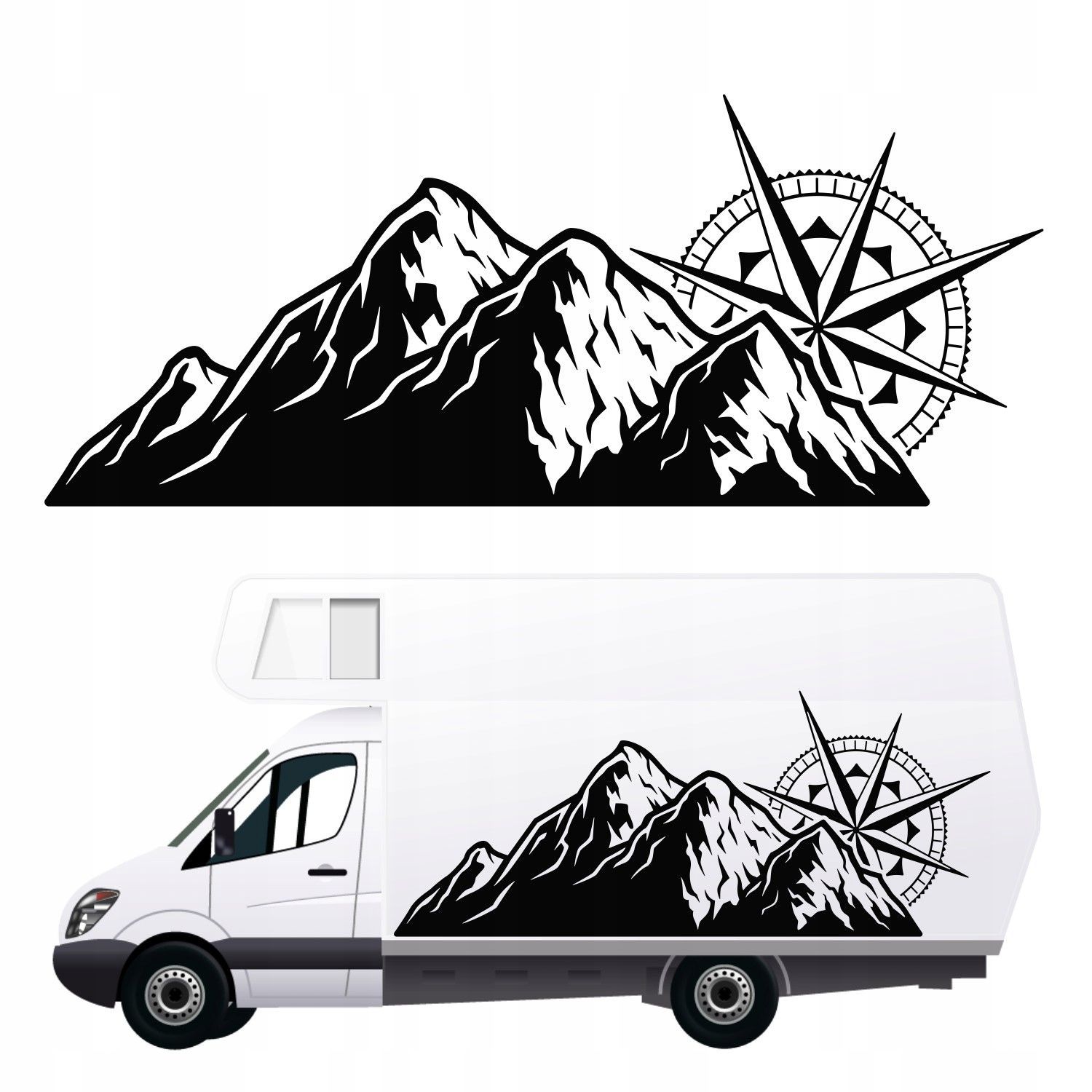 Produktbeschreibung: Aufkleber für Wohnmobil, Wohnwagen, Auto - Berge (170x70 cm) Design 10