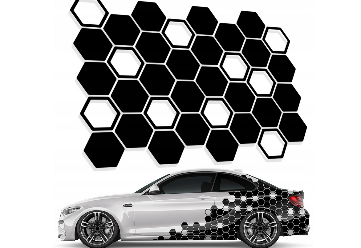 Aufkleber für Auto - Wabenmuster Hexagon (36 Stück, 9 cm)