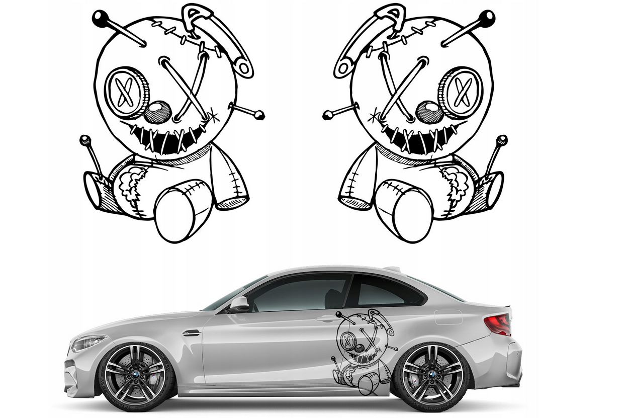 Aufkleber für Auto - Gruseliger Teddybär (62x80 cm) 2 Stück