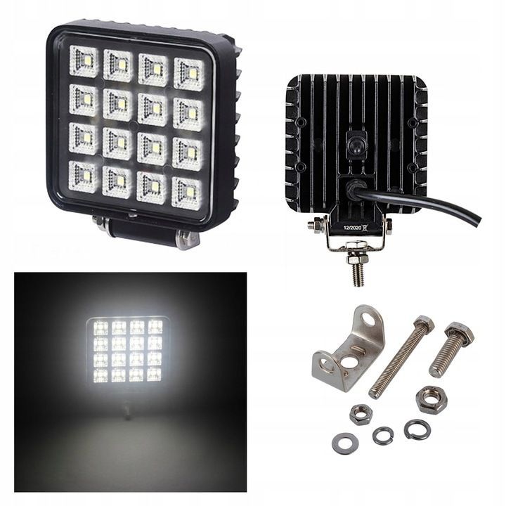 16 LED Arbeitsscheinwerfer mit Schalter – 12V/24V, 2400lm, 16W, Weißes Licht