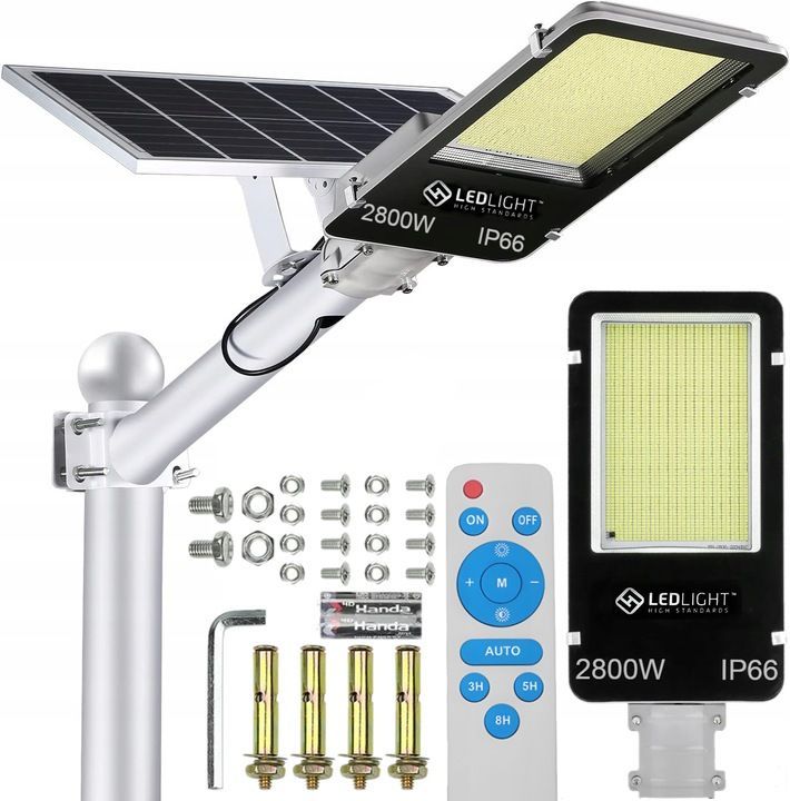 Solar LED Straßenlaterne – 2800W, Dämmerungssensor, Fernbedienung