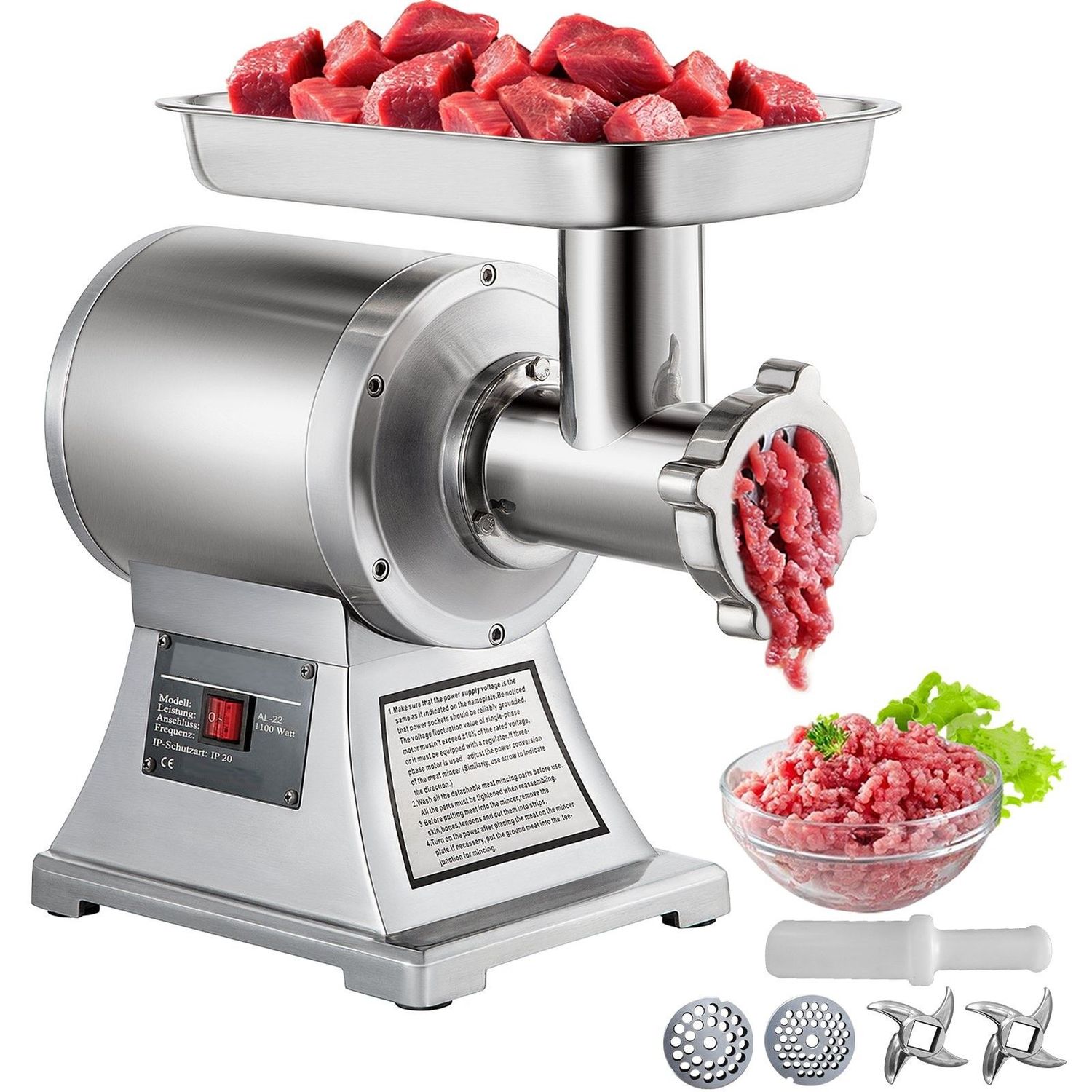 Elektrischer Fleischwolf 650W – Edelstahl Fleischmaschine mit 3,76 kg/min Kapazität