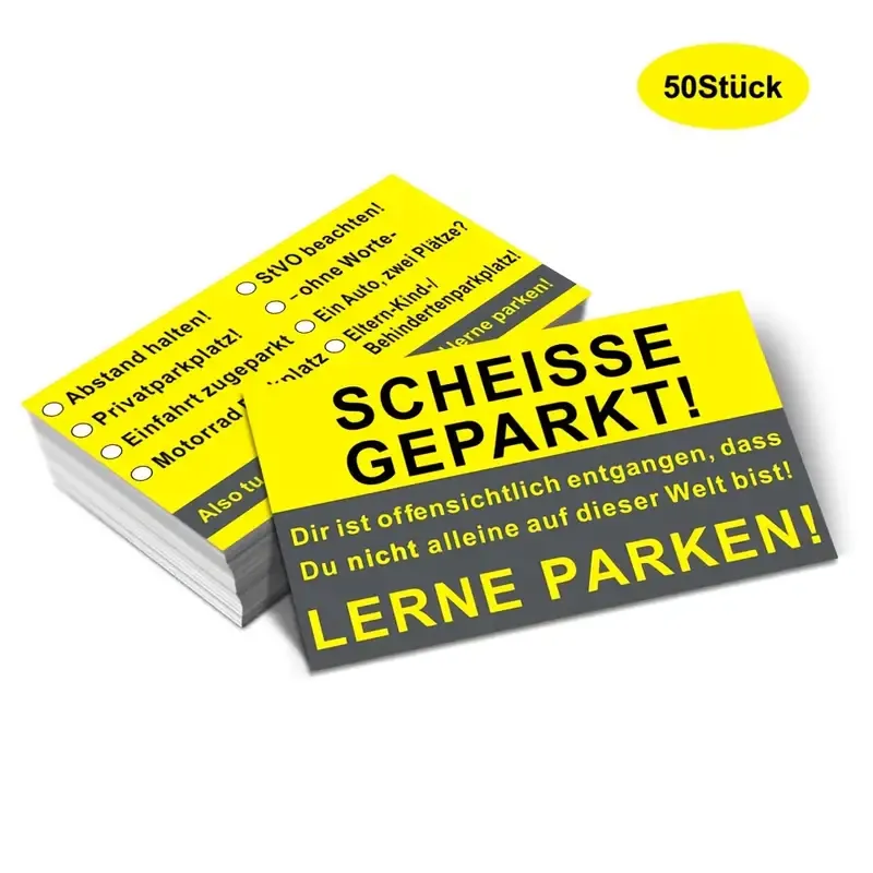 ​50 Stück Lustige Parkkarten – Humorvolle Warnungen für schlechtes Parken