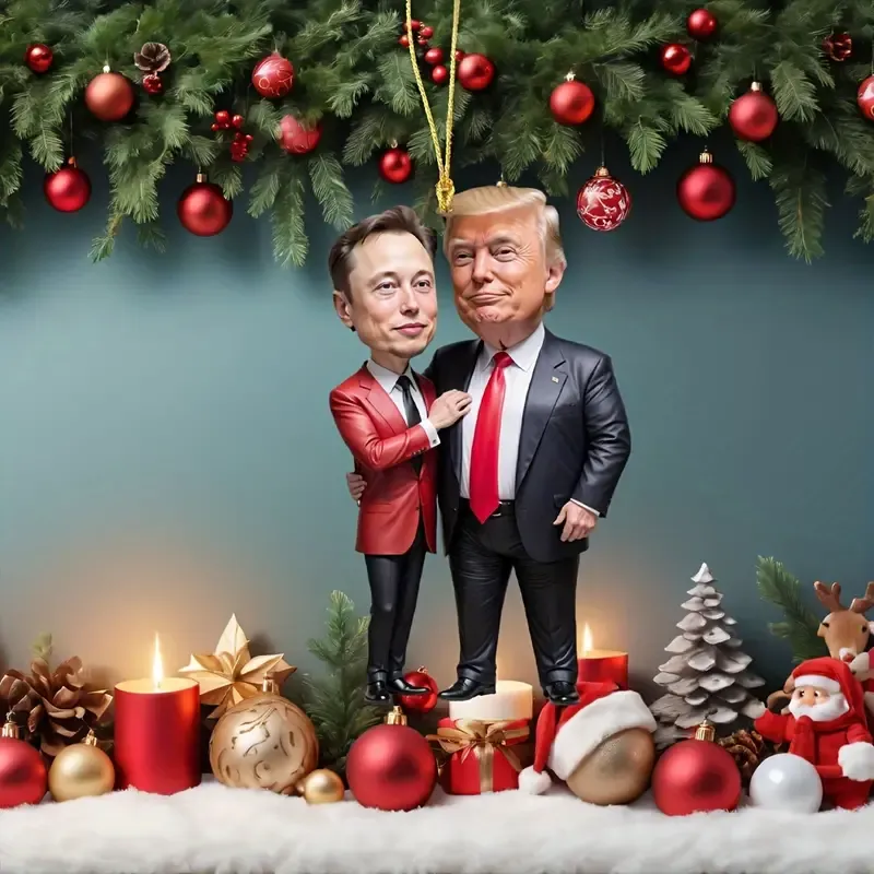 Vintage Acryl-Anhänger – Karikatur-Figuren von Trump & Musk für alle Anlässe Design 1 Vintage Acryl-Anhänger – Karikatur-Figuren von Trump & Musk für alle Anlässe Design 1
